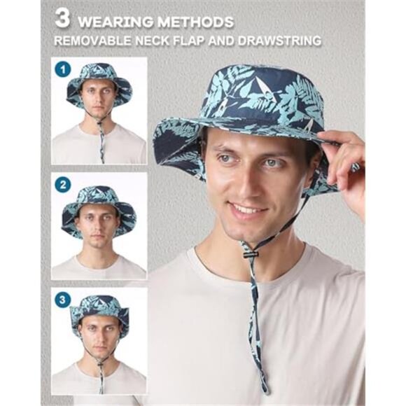 Men\'s Printed Bucket Sun Hat Breathable Roll-Up Brim Boonie Hat